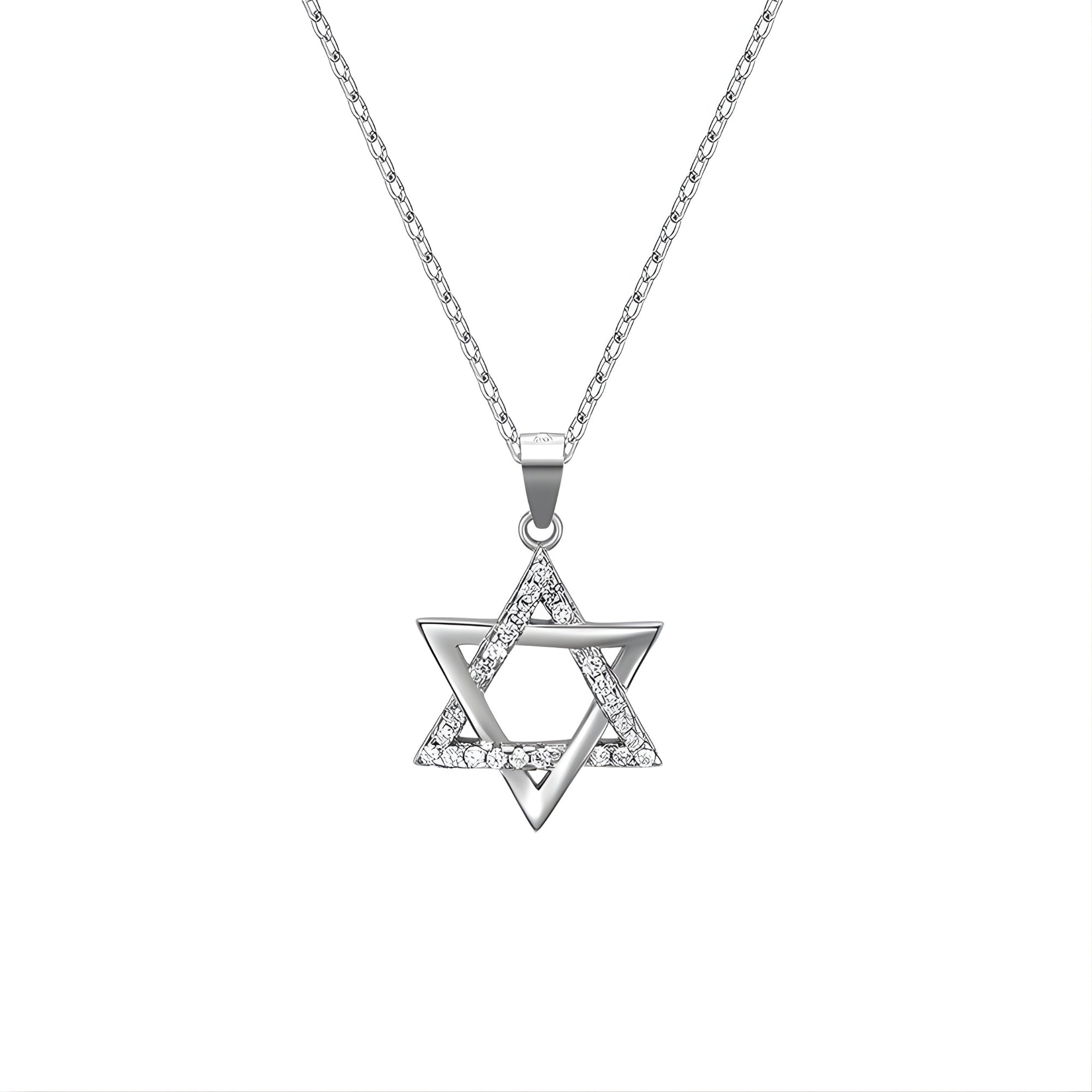 שרשרת תליון מגן דוד כסף 925 משובצת אבני זירקוניה שקופות